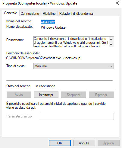 Interruzione del servizio Windows Update Interruzione del servizio Windows Update